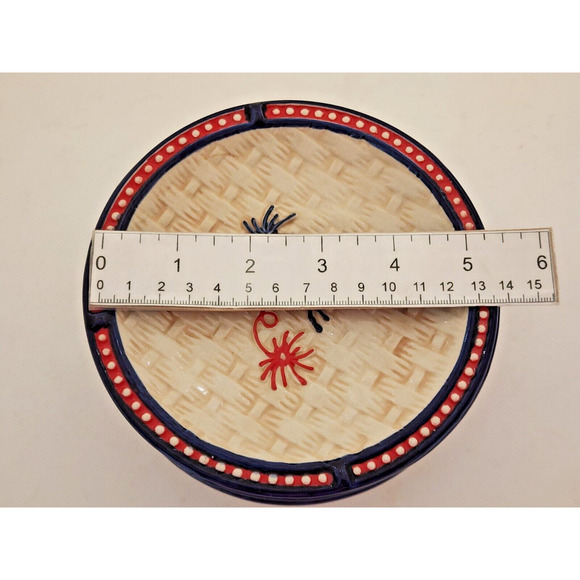 BREAD BUTTER PLATES-TEMPTATIONS-Floral Lace-Red Blue-Basket Weave Pattern-SET 4 - Picture 11 of 11